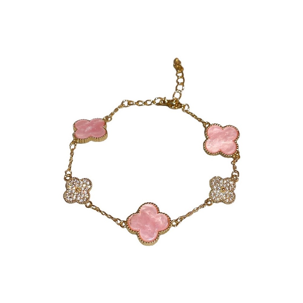 New! Pink clover bracelet, 18 k gold plated - Picture 5 of 5